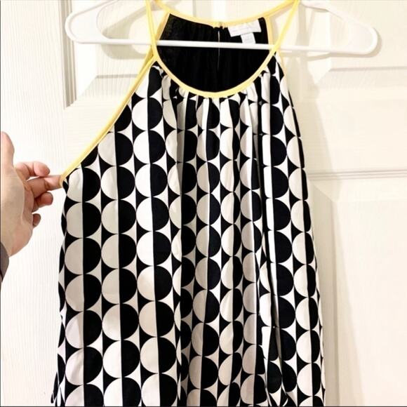 New York & Company Ying Yang Black White Yellow Polka Dot Blouse Size Small - Picture 4 of 9